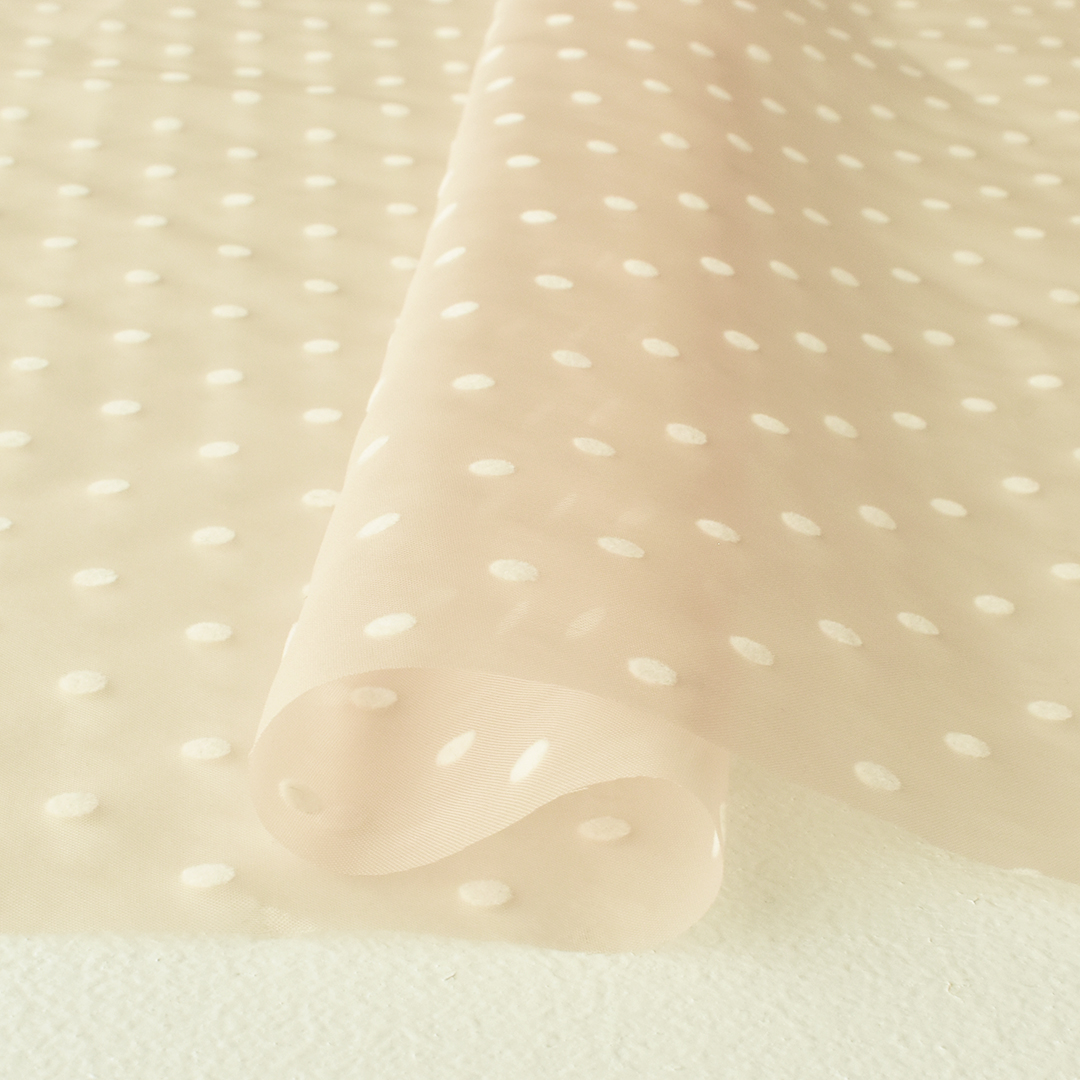 セレモニードットオーガンジー(レシピ付き)　ライトベージュ地にホワイト