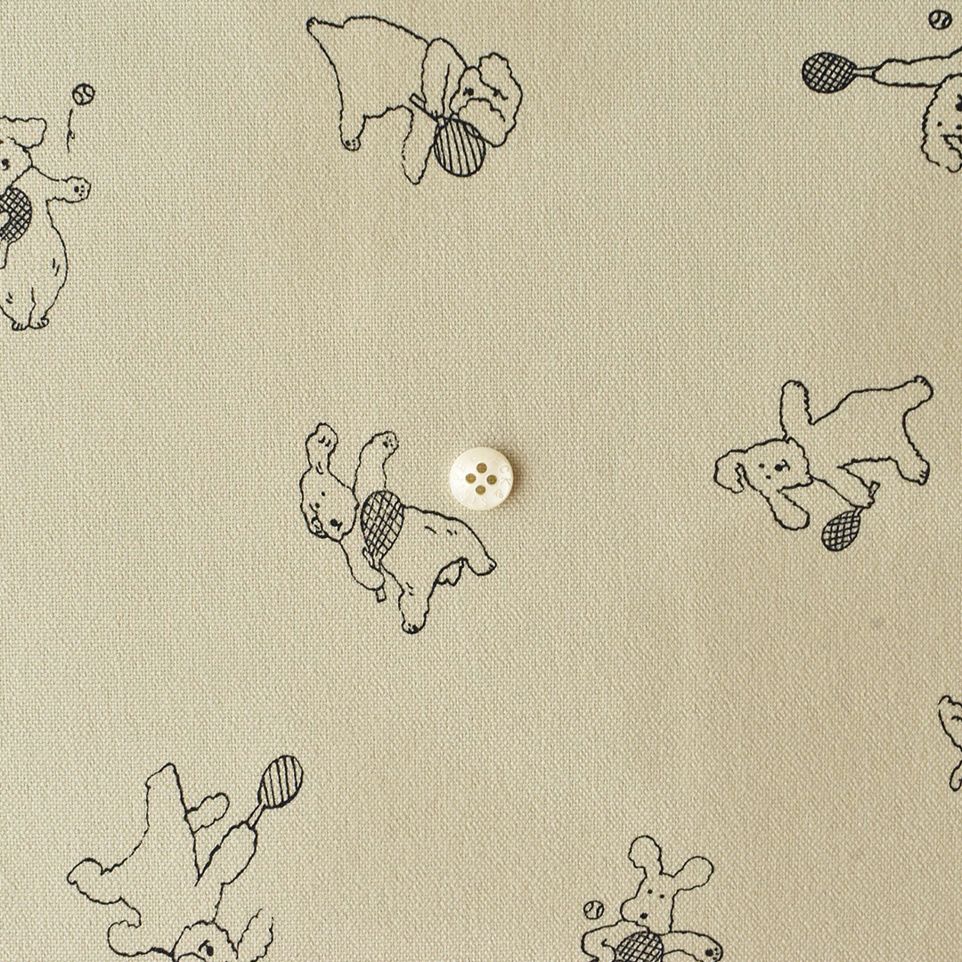 コットンキャンバス「テニスを始めたモコモコの犬」(レシピ付き)　サンドベージュ