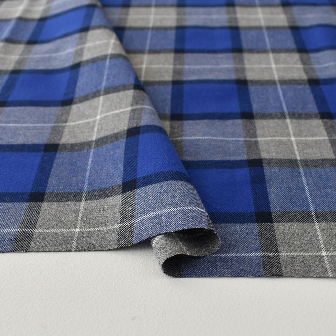 起毛コットンのタータンチェック(レシピ付き)　タータン ブルーグレー系