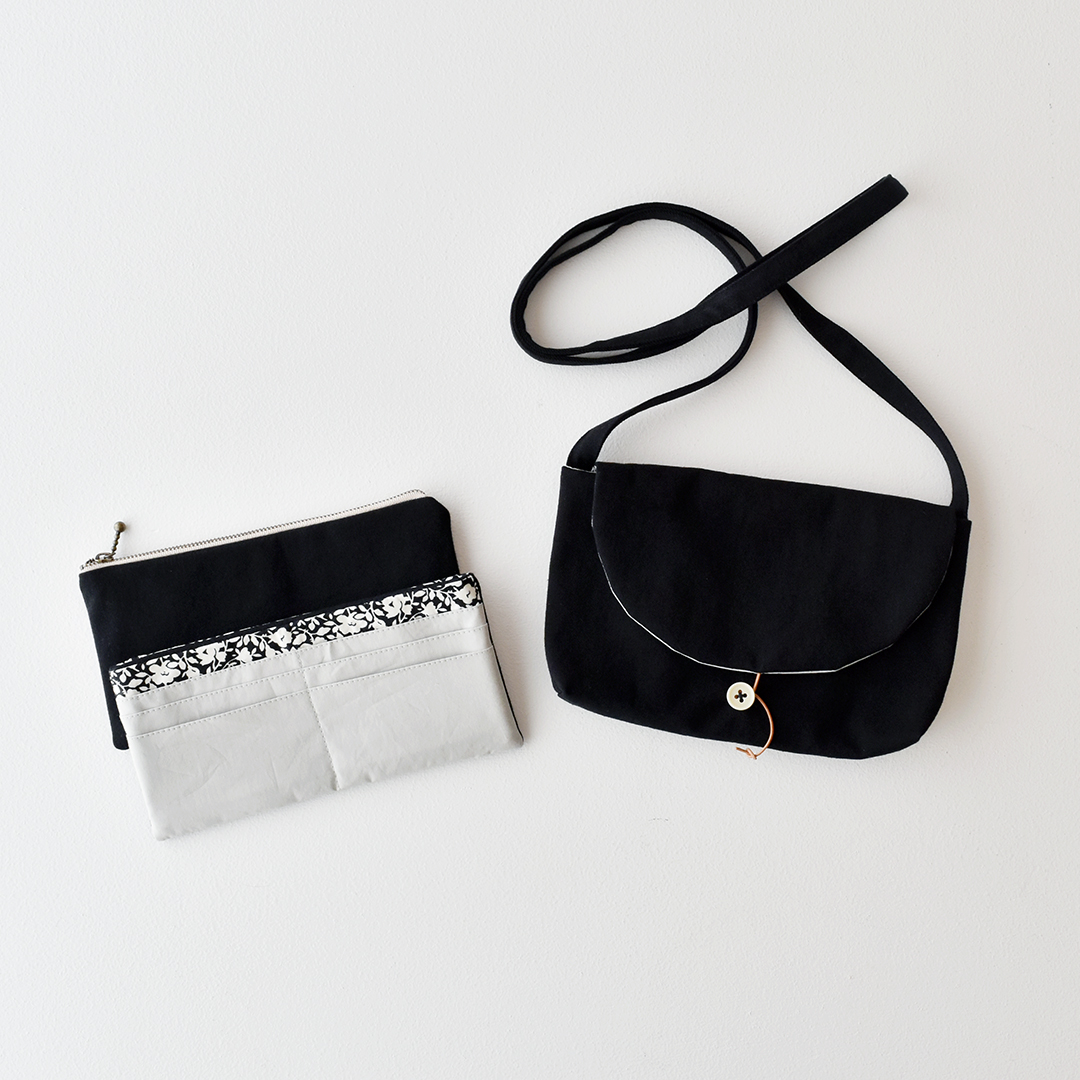 西山眞砂子さんデザイン 小物ケース入りおでかけポシェットのキット　ブラックのセット