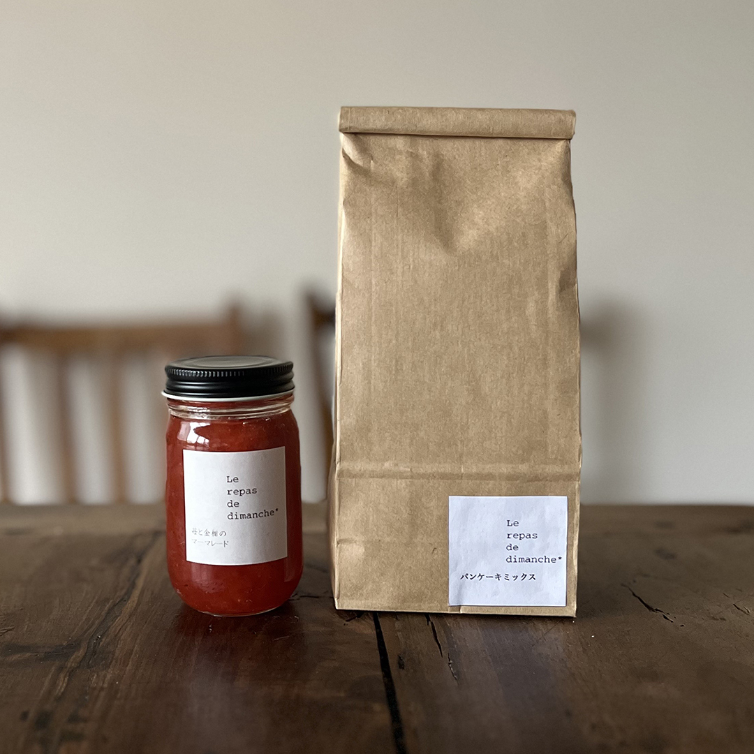 日曜日のごちそう パンケーキミックスとジャムのセット　いちごとミントと黒胡椒のジャム
