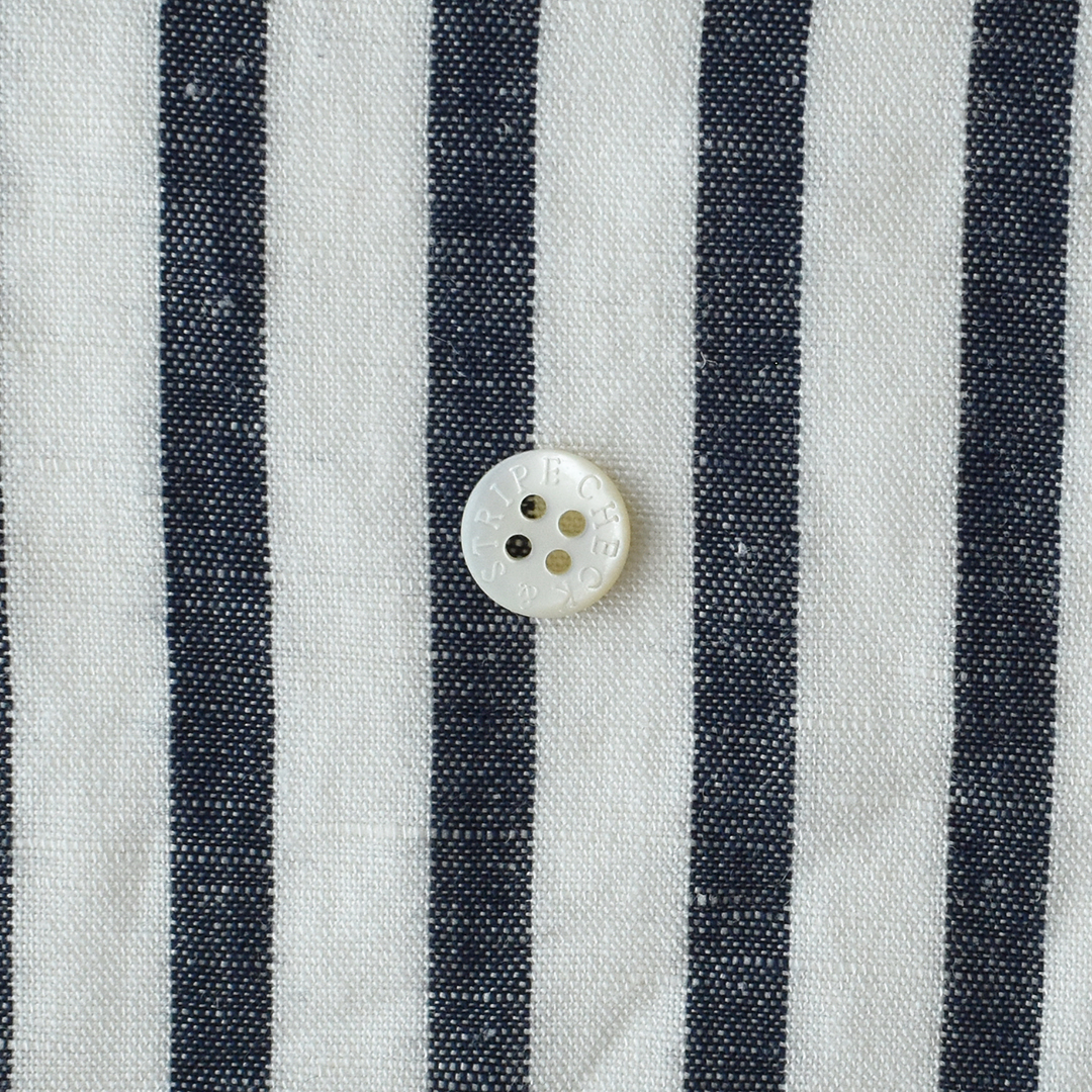 (特価)リネンレーヨンポプリンストライプ　ホワイト×ネイビー