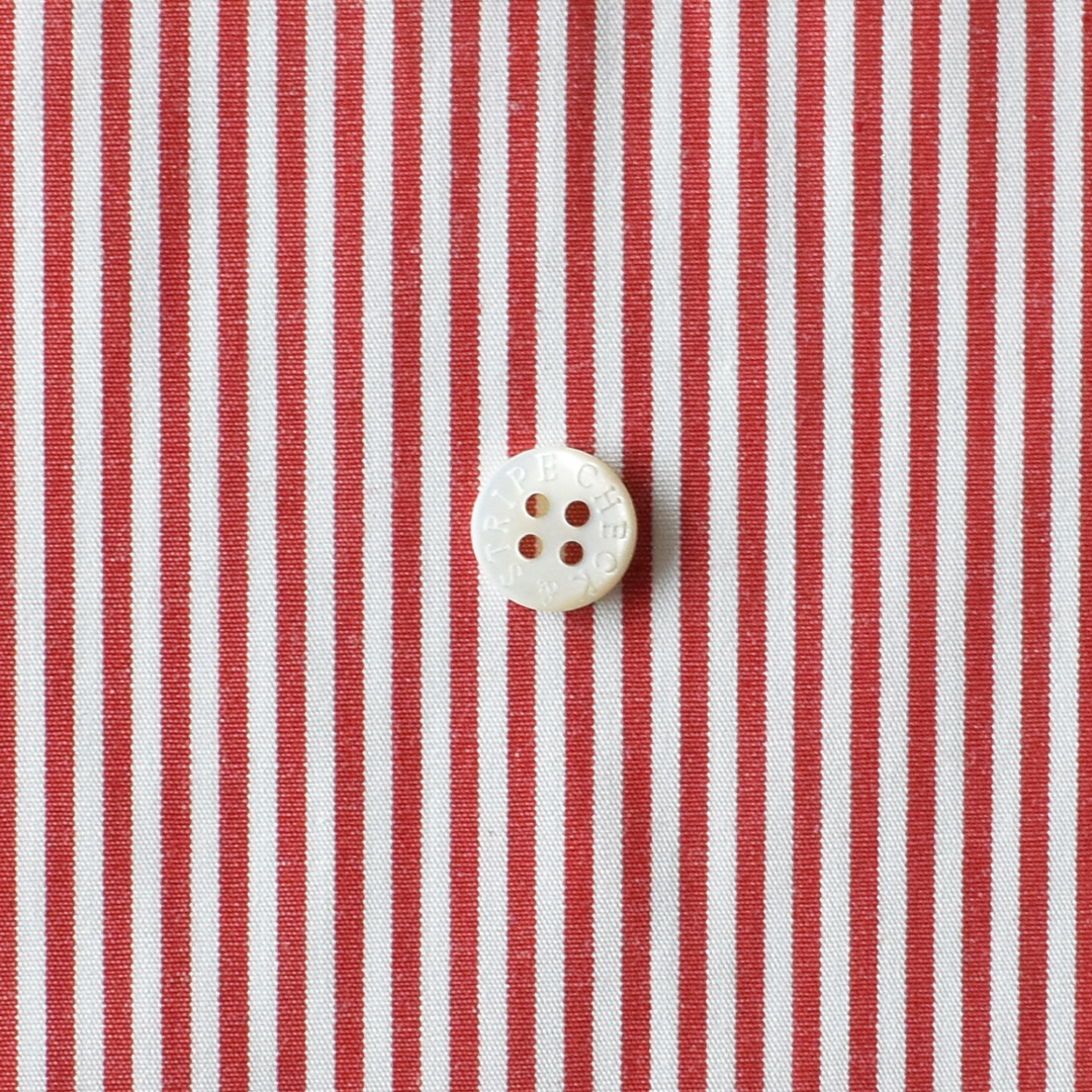(特価)さらりとしたコットンポプリンストライプ 細　レッド×ホワイト