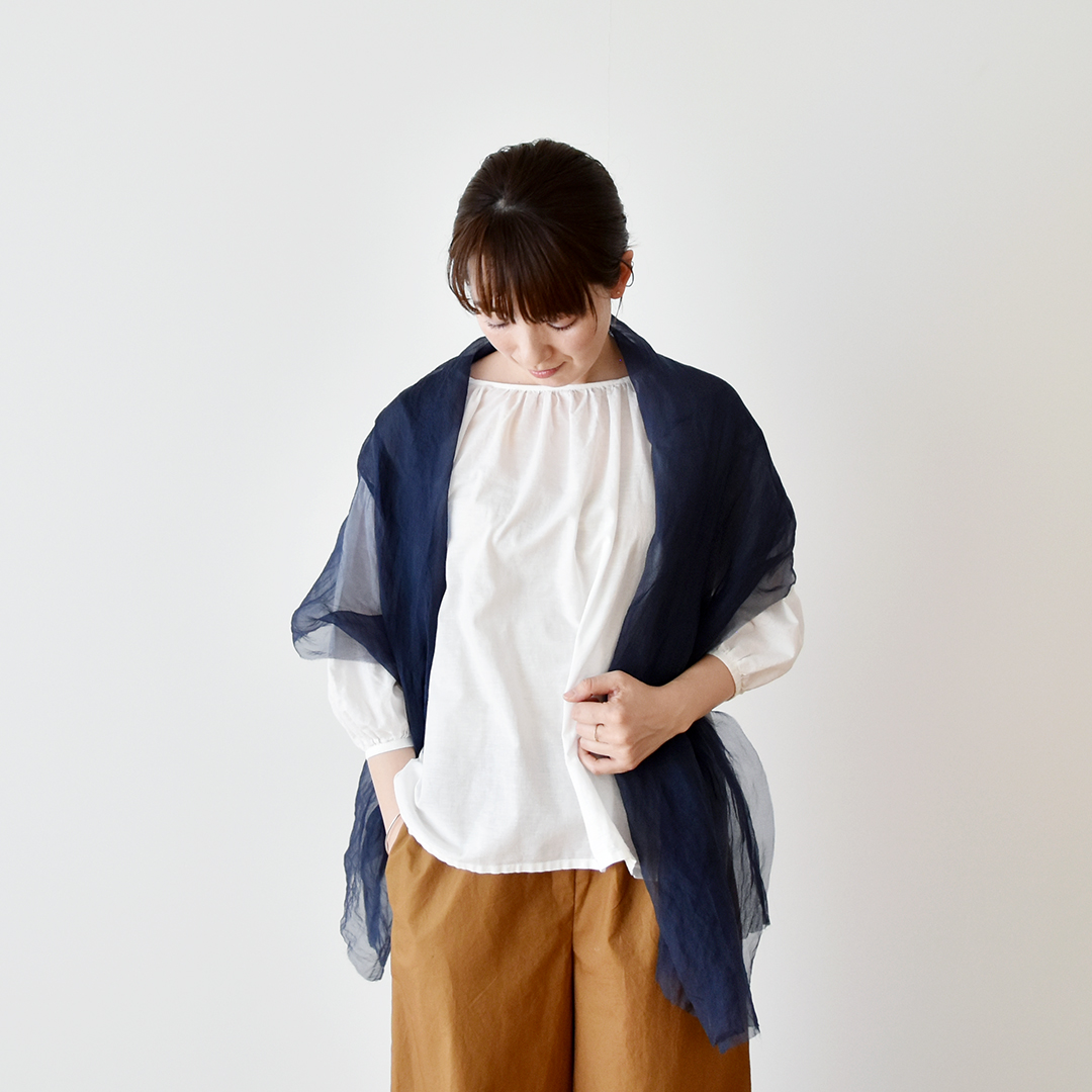 (特価)シルクオーガンジー ストールカット　ネイビー（新色）