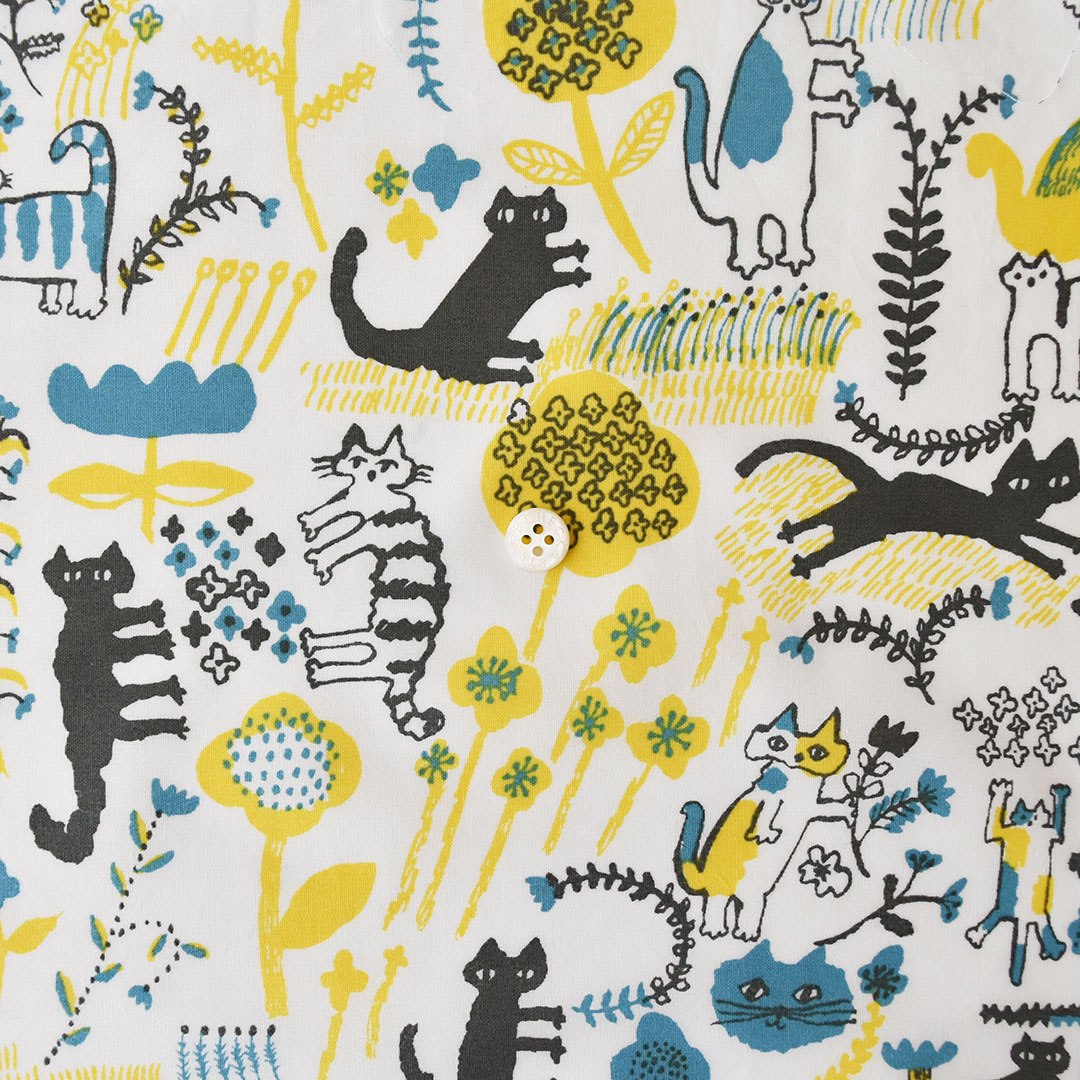 プリント「CAT GARDEN」　ブルーグリーン・イエロー系