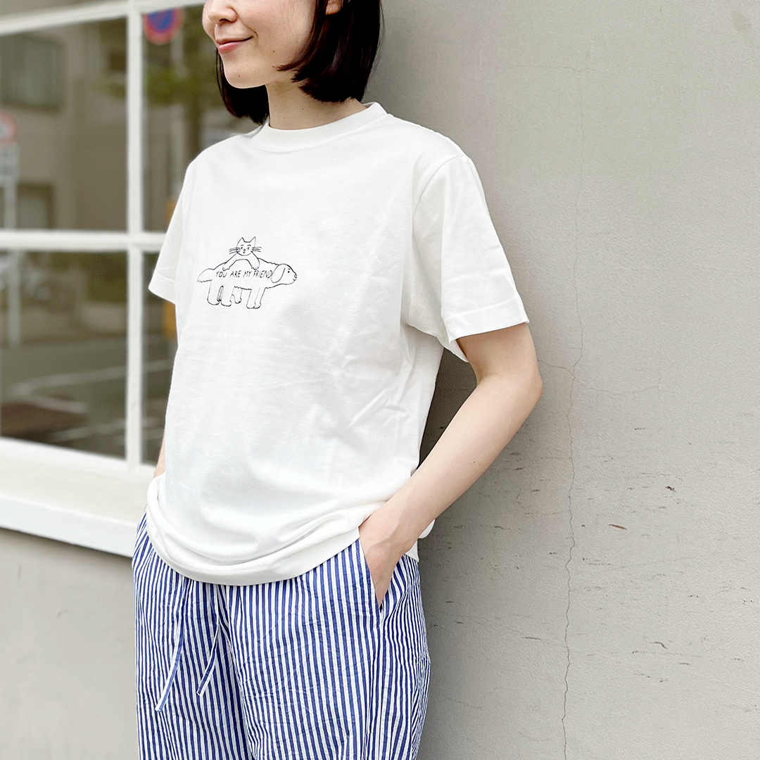 トラネコボンボン × CHECK&STRIPEのTシャツ YOU ARE MY FRIEND（アイボリー）　Mサイズ