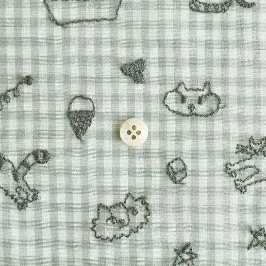 C&Sオリジナルギンガムチェックに刺しゅうの布 「CAT CAT CAT」　ピスタチオにグレー