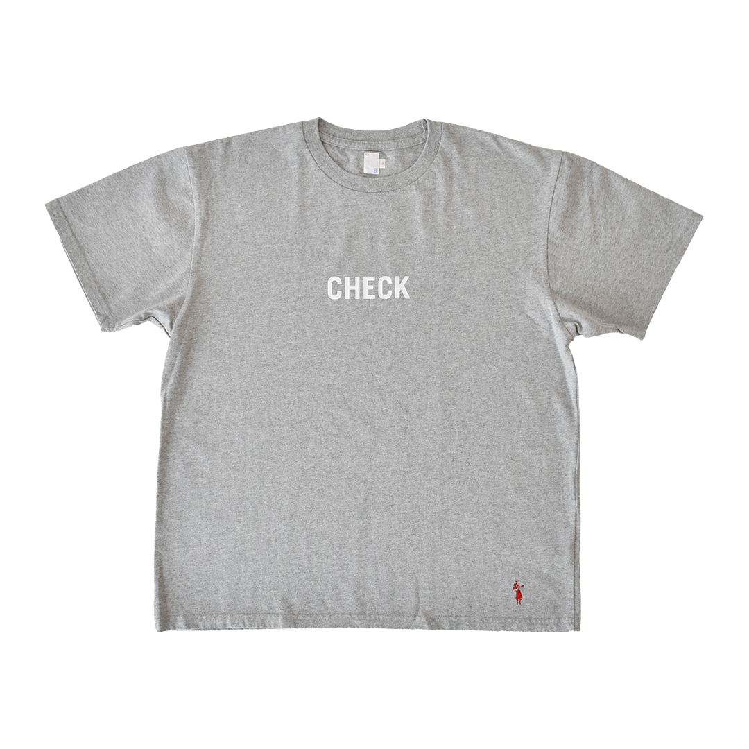 Tシャツ CHECK STRIPE グレー　XS