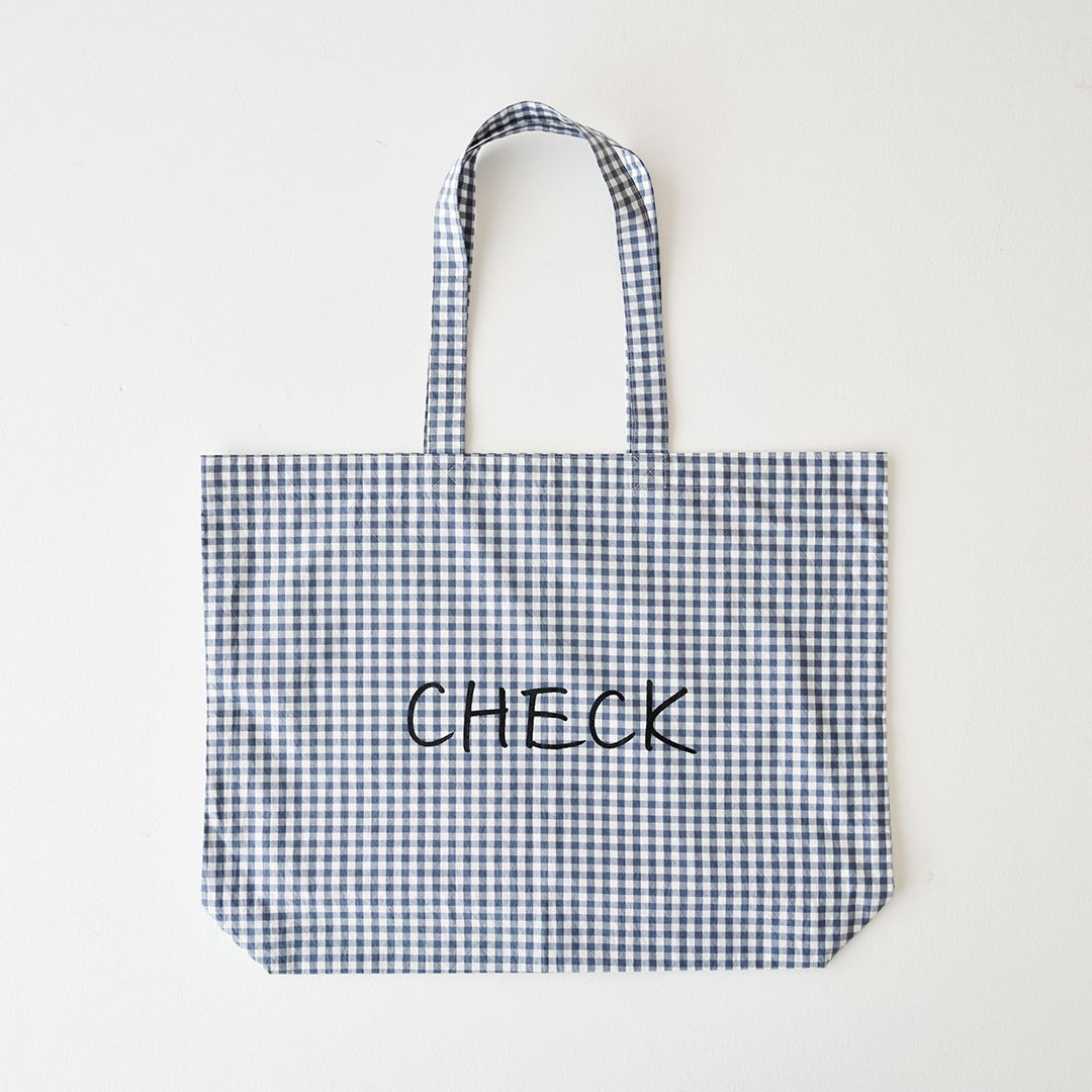 YAECA × CHECK&STRIPE ロゴトートバッグ　CHECKネイビーグレー
