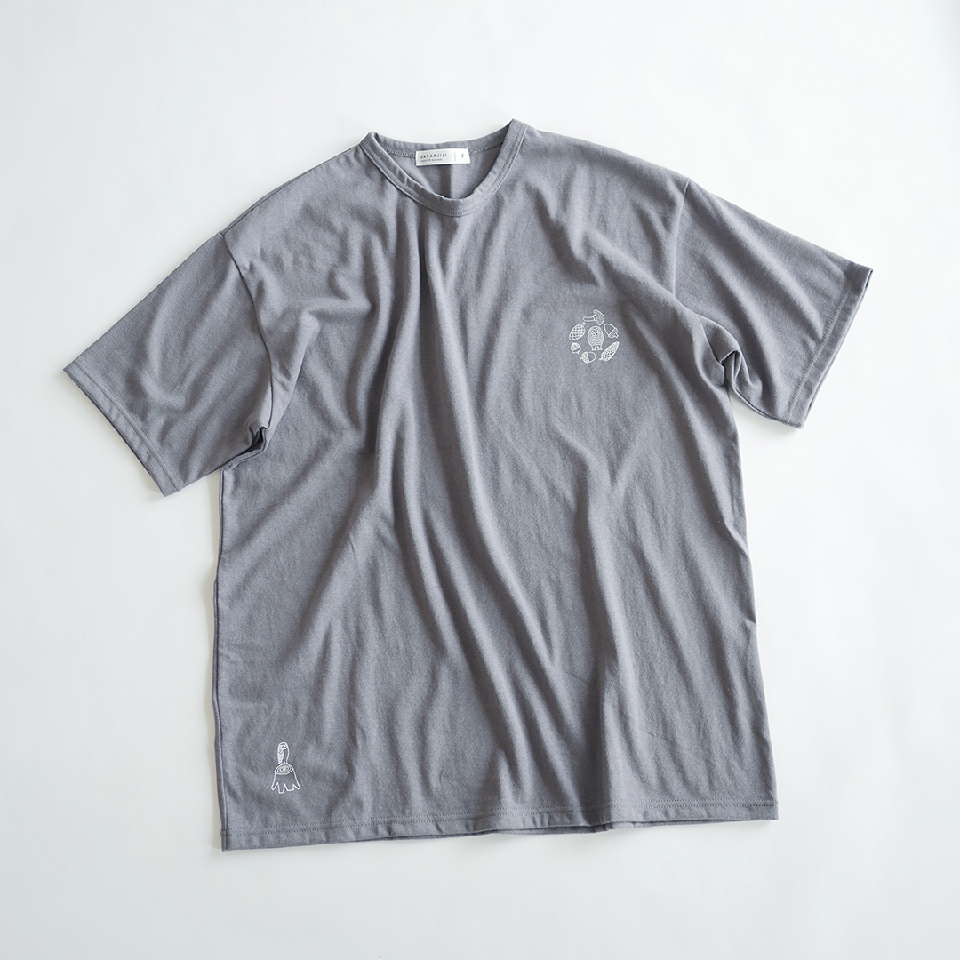 SARAXJIJI リサイクルコットンプリントTee (unisex)　GRAY (fukurou) size7