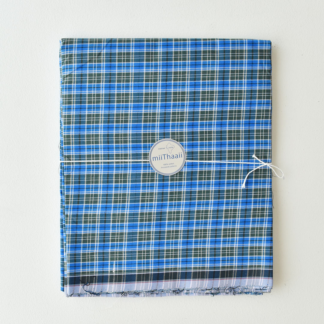 fog linen work ルンギファブリック　ブルー×モスグリーン系