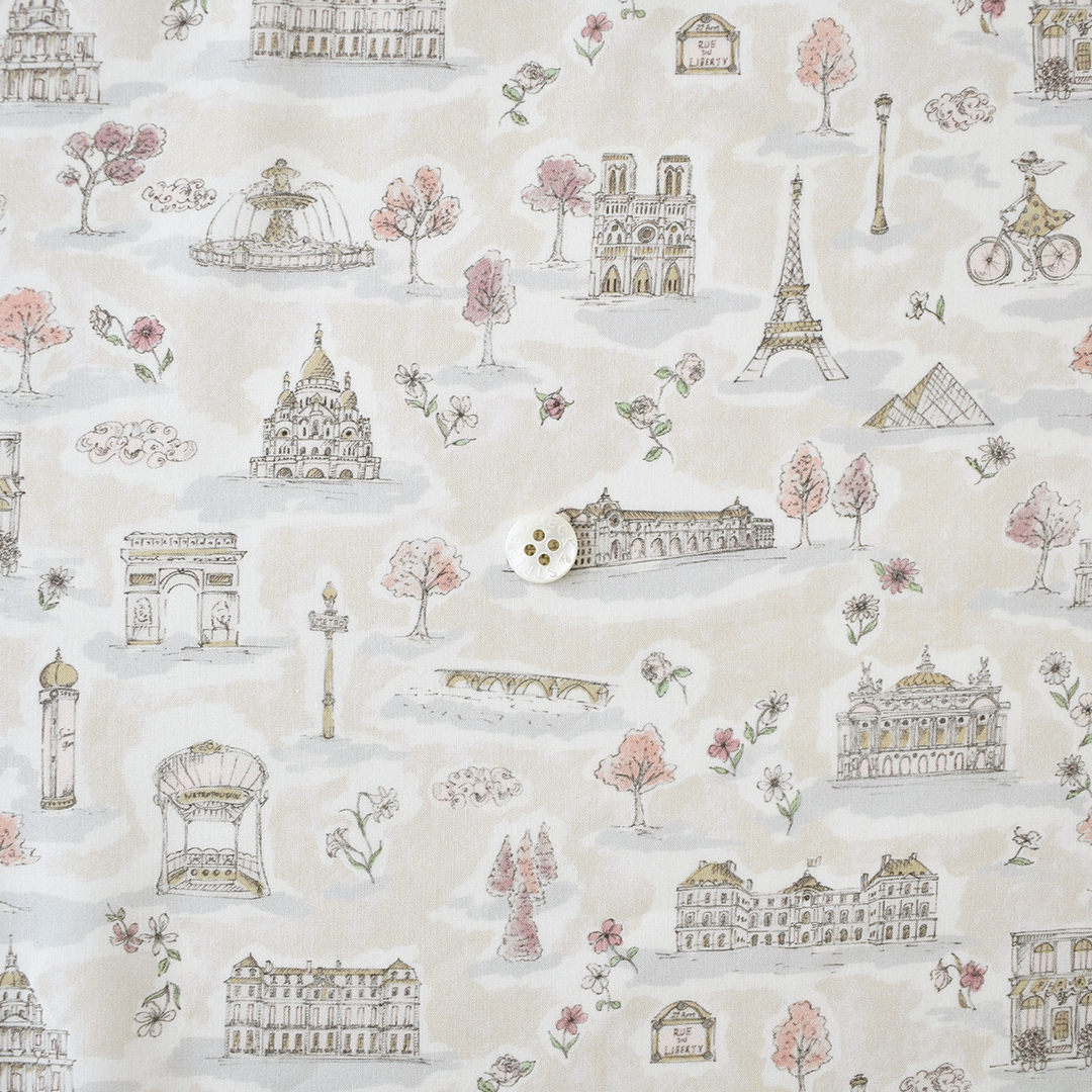 リバティプリント　Paris Postcard 25BU(ベージュ系)