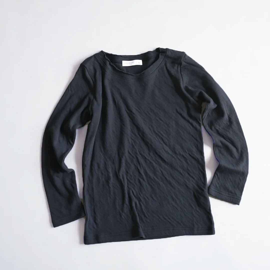 SARAXJIJI コットンガーゼ Wフェイス Cネックカットソー 長袖　BLACK Mサイズ