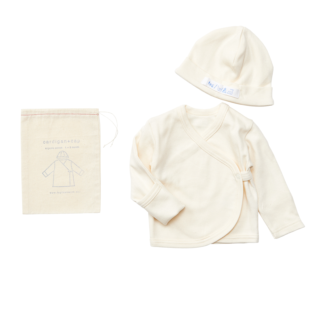 fog linen work  ベビーキャップ+カーディガン