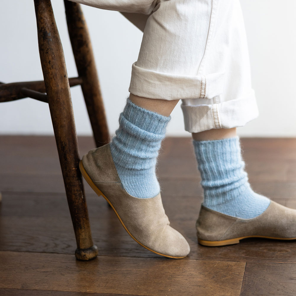 fog linen work モヘヤソックス　サックス