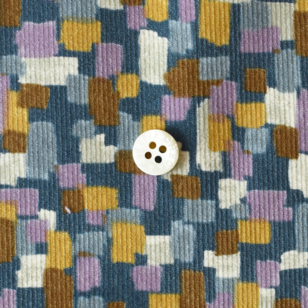 コットンシャツコール マルチ幾何柄　ブルー系