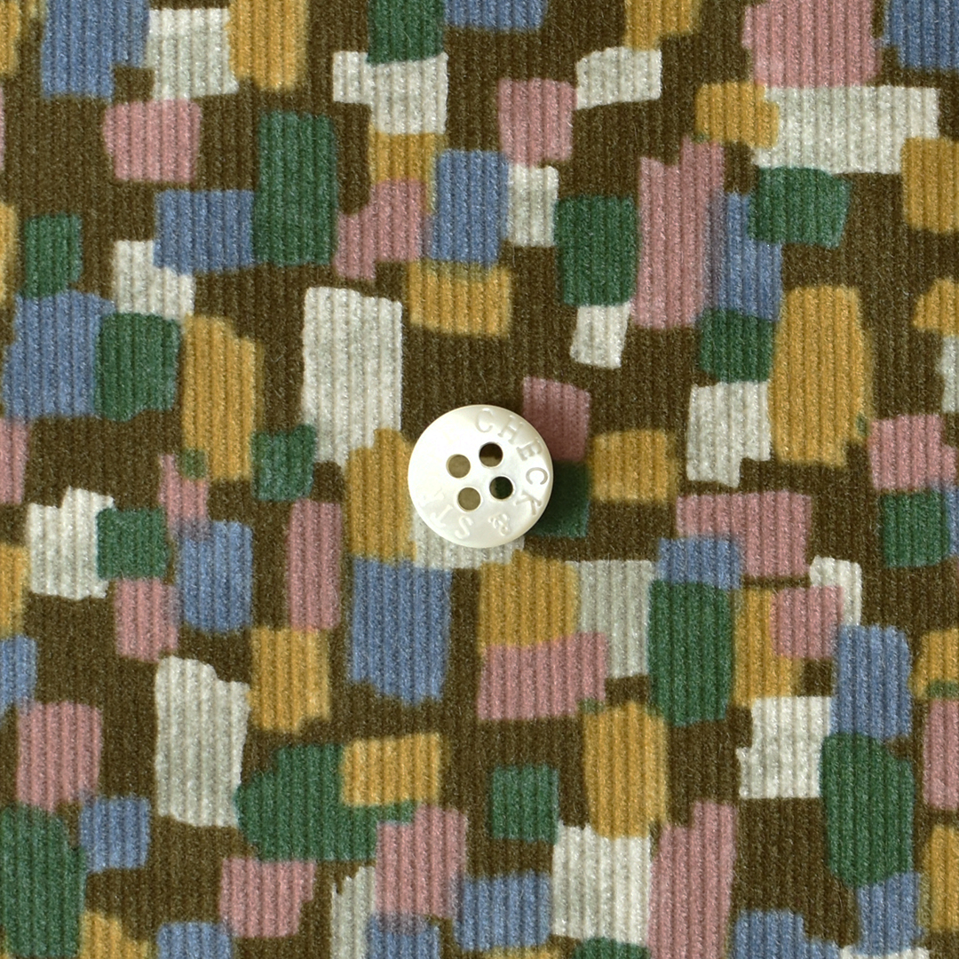 コットンシャツコール マルチ幾何柄　カーキ系