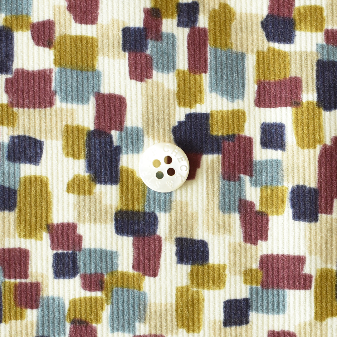 コットンシャツコール マルチ幾何柄　オフホワイト系